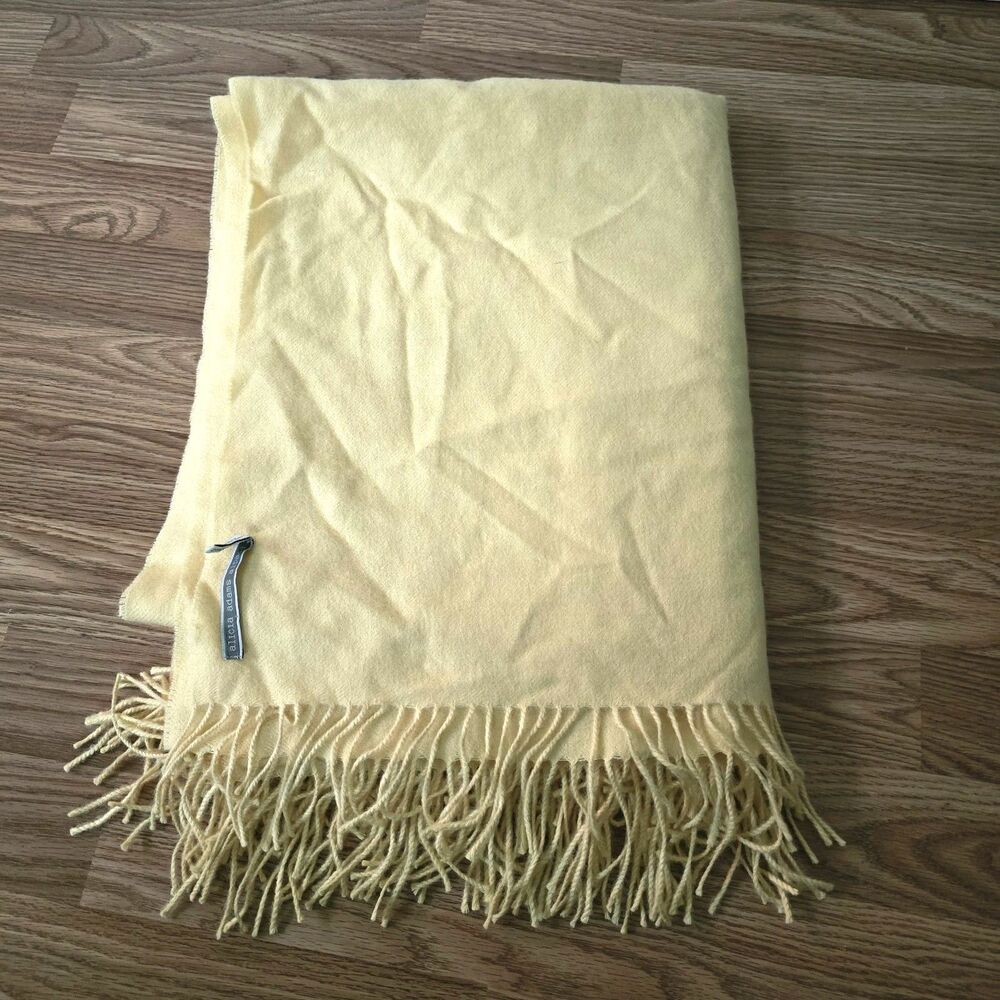 Alicia Adams 100% Baby Alpaca Throw Blanket Butter Yellow Fringe  65X51